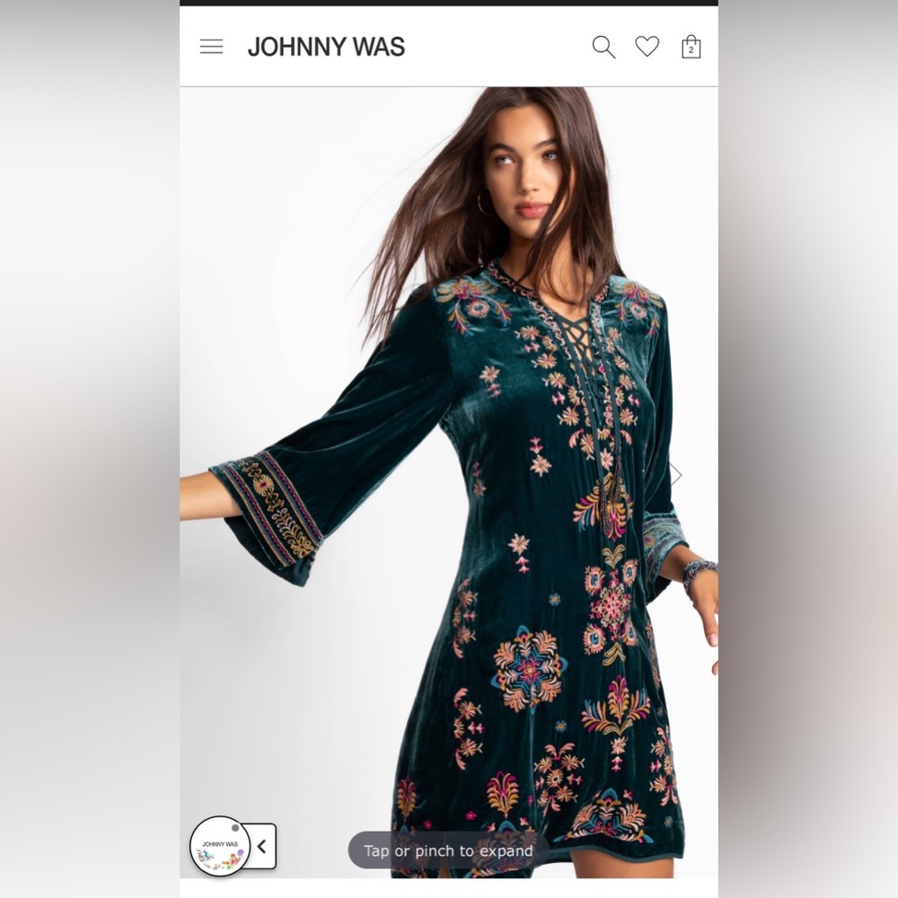 Johnny Was Dark Green Floral Embroidered Dress